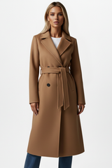 Vivienne | Women's Long Coat with Double-Breasted Front and Waist Belt