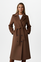 Vivienne | Women's Long Coat with Double-Breasted Front and Waist Belt