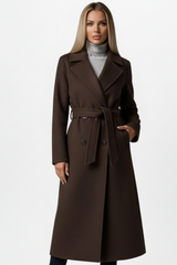 Vivienne | Women's Long Coat with Double-Breasted Front and Waist Belt