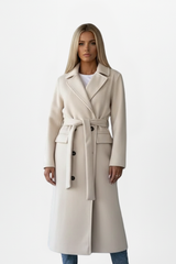 Vivienne | Women's Long Coat with Double-Breasted Front and Waist Belt