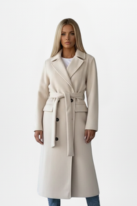 Vivienne | Women's Long Coat with Double-Breasted Front and Waist Belt