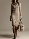 Shailene | Ribbed Knit Collared Midi Shirt Dress