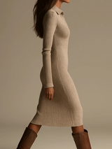 Shailene | Ribbed Knit Collared Midi Shirt Dress