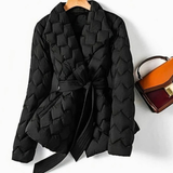 Isabella | Women's Quilted Jacket with Waist Belt and Diamond Pattern