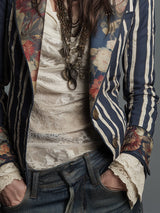 Emma | Bohemian Artisan Mixed-Print Striped Blazer