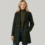Elena | Women's Plaid Trench Coat with Structured Lapel & Tailored Fit