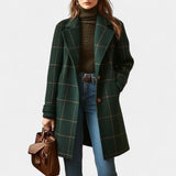 Elena | Women's Plaid Trench Coat with Structured Lapel & Tailored Fit