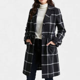 Elena | Women's Plaid Trench Coat with Structured Lapel & Tailored Fit