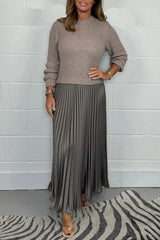 Marielle | Women's Ribbed Knit Pleated Midi Sweater Dress