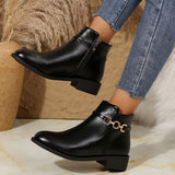 Sigrid | Women's Flat Ankle Boots with Gold Chain Detail