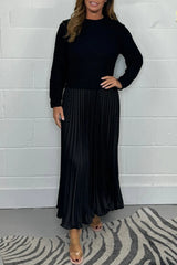 Elara | Women's Knit Midi Dress with Pleated Skirt