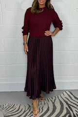Elara | Women's Knit Midi Dress with Pleated Skirt