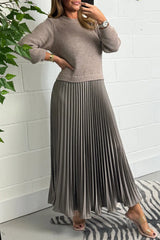 Elara | Women's Knit Midi Dress with Pleated Skirt