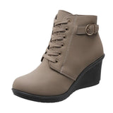 Faith | Wedge Ankle Boots with Lacing and Buckle Detail