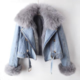 Renata | Denim Moto Jacket with Faux-Fur Trim