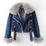 Renata | Denim Moto Jacket with Faux-Fur Trim