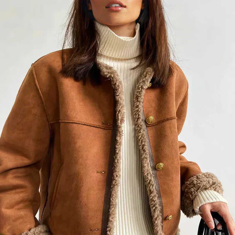 Pia | Cozy Brown Leather Jacket