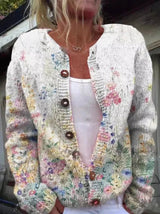 Flora | Floral Knit Cardigan with Button-Front Closure