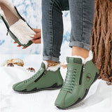 Leona | Lace-Up Faux Leather Winter Boots with Side Zipper