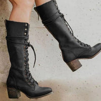 Amelia | Women’s Knee-High Lace-Up Boots with Block Heel