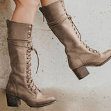 Amelia | Women’s Knee-High Lace-Up Boots with Block Heel