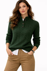 Elisabeth | Women's Wool-Mix Knit Sweater with Button Neckline