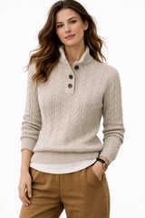 Elisabeth | Women's Wool-Mix Knit Sweater with Button Neckline