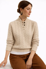 Elisabeth | Women's Wool-Mix Knit Sweater with Button Neckline