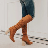 Victoria | Knee-High Suede Boots with Block Heel