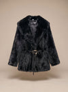 Leonie | Black Faux Fur Coat with Decorative Belt