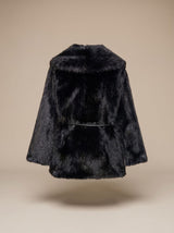 Leonie | Black Faux Fur Coat with Decorative Belt