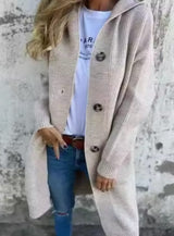 Emilia | Longline Knit Cardigan with Hood and Button Placket