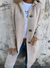 Emilia | Longline Knit Cardigan with Hood and Button Placket
