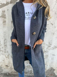 Emilia | Longline Knit Cardigan with Hood and Button Placket