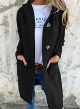 Emilia | Longline Knit Cardigan with Hood and Button Placket