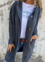Emilia | Longline Knit Cardigan with Hood and Button Placket