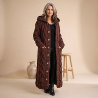 Marie | Longline Cable-Knit Cardigan Coat with Hood