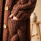 Marie | Longline Cable-Knit Cardigan Coat with Hood