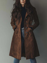 Luisa | Brown Double-Breasted Longline Coat for Women