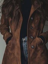 Luisa | Brown Double-Breasted Longline Coat for Women