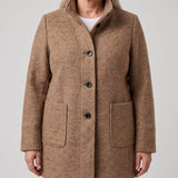 Clara | Longline Coat with Stand Collar and Button Closure