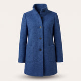Clara | Longline Coat with Stand Collar and Button Closure