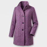 Clara | Longline Coat with Stand Collar and Button Closure
