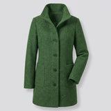 Clara | Longline Coat with Stand Collar and Button Closure