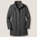 Clara | Longline Coat with Stand Collar and Button Closure
