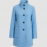 Clara | Longline Coat with Stand Collar and Button Closure
