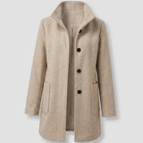 Clara | Longline Coat with Stand Collar and Button Closure