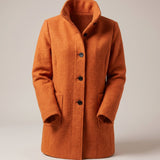 Clara | Longline Coat with Stand Collar and Button Closure