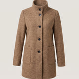 Clara | Longline Coat with Stand Collar and Button Closure