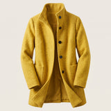 Clara | Longline Coat with Stand Collar and Button Closure